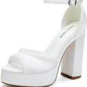 Platform Heels Wedding Shoes for Bride Ankle Strap Bridal Heeled Sandals Wedding Heels (6, Ivory)
