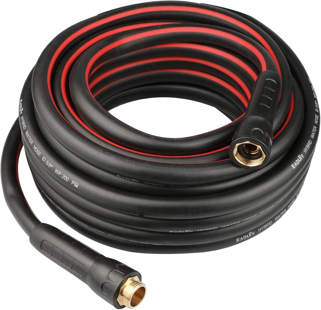 Hybrid Garden Hose 5/8 IN. x 50 FT, Heavy Duty, Lightweight, Flexible with Rotatable Grip Handle and Solid Brass Fittings, Gray+Red