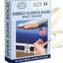 RUBBER HUGGER Medium Size Elastic Bed Sheet Holder - Patented, Ribbed Rubber Band with 1 Bed Sheet Strap for Queen Adjustable Mattresses - Bedroom Accessories - Corner Straps