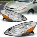 Headlight Assembly for 2006 2007 2008 2009 2010 Toyota Sienna Chrome Housing with Amber Reflector Left and Right (Not Compatible with Factory HID Option)
