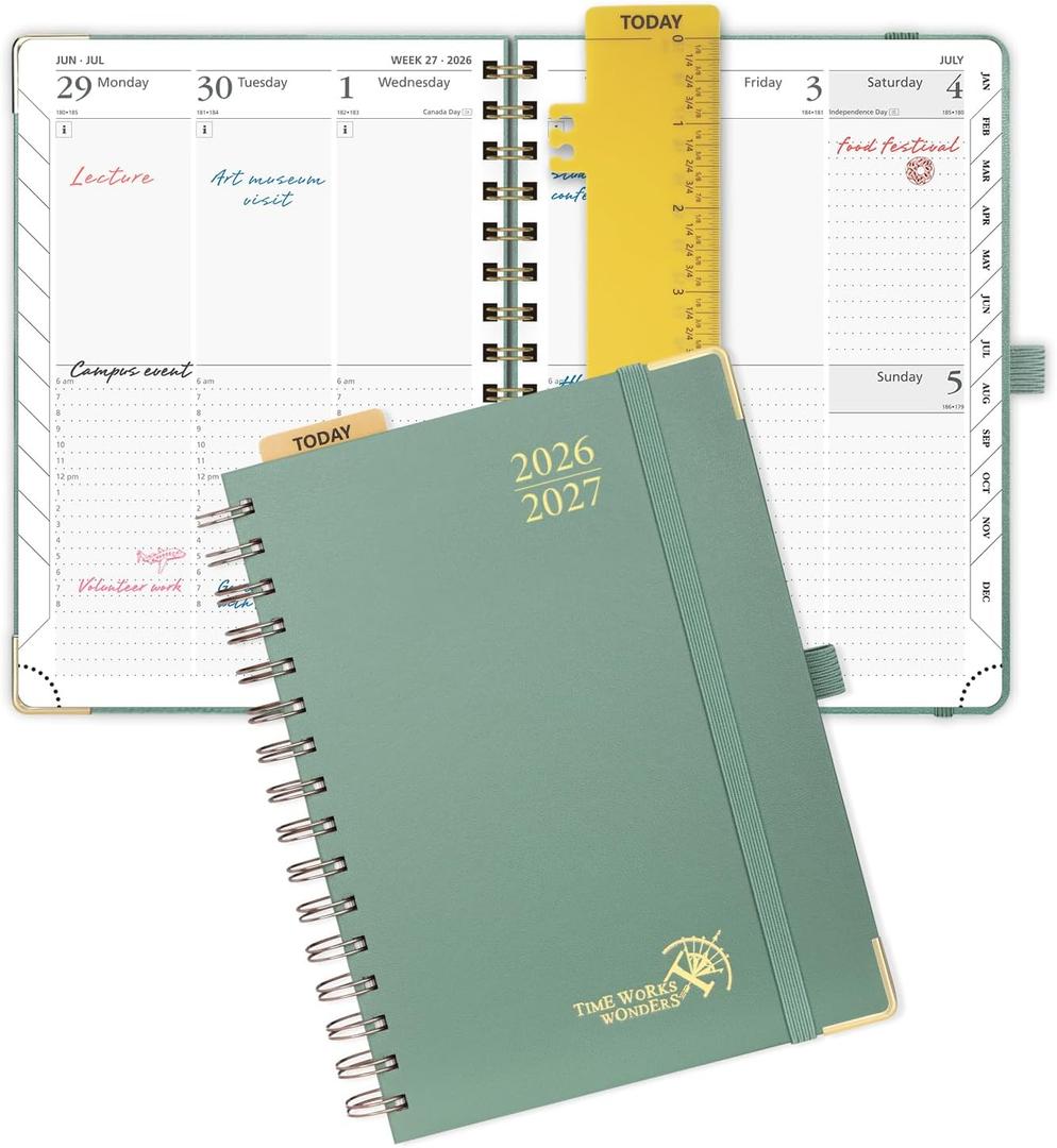 POPRUN 2026-2027 Academic Year Weekly and Monthly Planner Calendar,Jul 2026 - Jun 2027，6.25" x 8.5",Daily Agenda Book & Appointment Book with Hourly Schedule, Tabs, Hardcover, School and Office Supplies - Midnight Green