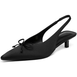 Coutgo Womens Slingback Kitten Low Heels Dress Shoes Closed Pointed Toe Bow Tie Slip on Office Work Pumps, 7, Black