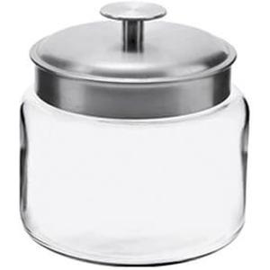 Anchor Hocking Montana Glass Jars with Fresh Sealed Lids, Brushed Metal, 64 oz (Set of 2)