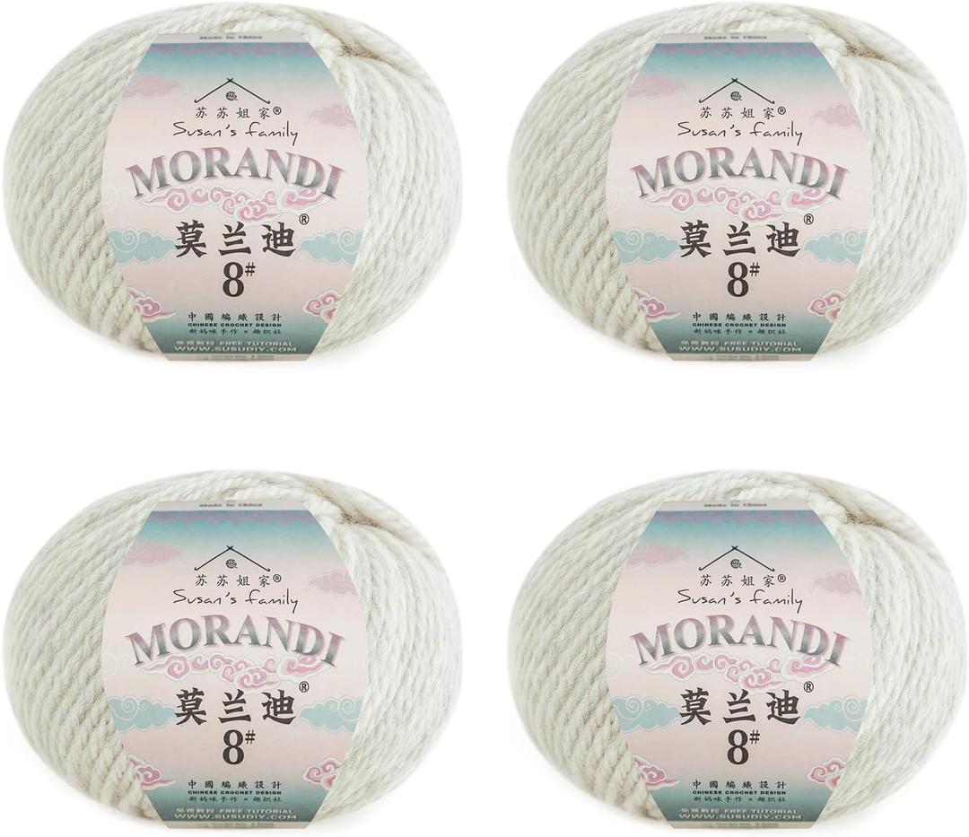 2 x Susans Family Molandi #8 100% Merino Wool Yarn, 3-Ply Luxurious and Soft Yarn for Hand Knitting & Crocheting, 7.05 oz, 328 Yards, Ideal for Scarves, Hats & Blankets (15#Vaporous Gray)