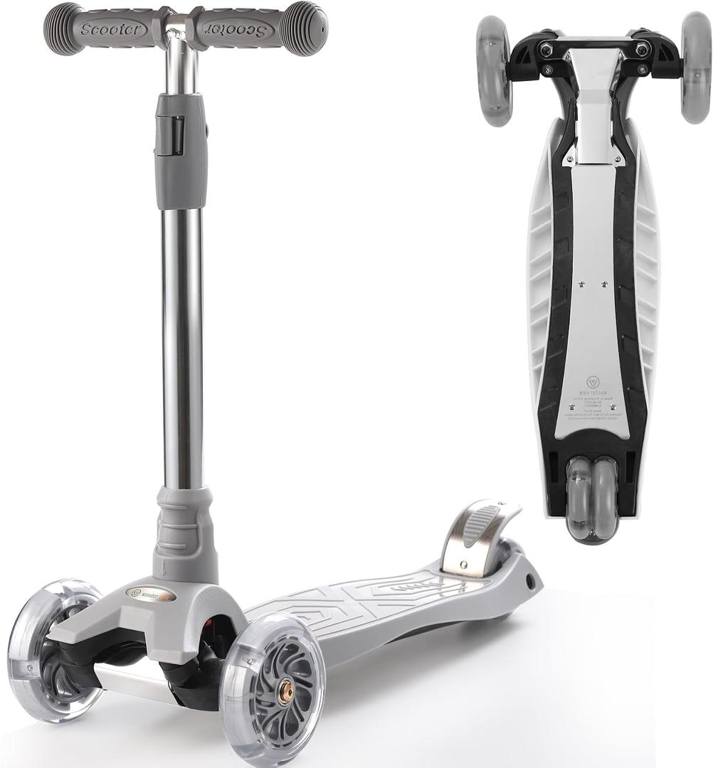 3 Wheel Scooter for Kids Ages 6-12,Kids Scooter with Light Up Wheels, Sturdy Deck Design, and 4 Height Adjustable Suitable for Kid Ages 3-12