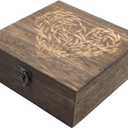 Wooden Memory Keepsake Boxes With Hinged Lids, Floral Heart Engraved Keepsake Boxes, Decorative Storage Box, Memory Box for Keepsakes for Wedding Memory Birthday Valentines Day, 7.5 x 7.5 x 2.8 Inch