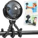 snawowo Mini Portable Baby stroller Fan, Battery Operated Personal Small Handheld Fan, 360 Rotate Flexible Tripod Rechargeable Clip On for Car Seat Crib Bike Treadmill Travel Camping Black
