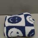 Ultra Soft Cozy Happy Smiling Face Checkered Knitted Throw Blanket Fluffy Microfiber Checkerboard Bed Blanket Lightweight Both Sides Blanket for Couch Sofa Bed (Smile Blue, Throw 50x60)