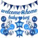 Welcome Home Baby Decorations Boy - 22 Pcs Blue Glitter Banners Foil Star Confetti Latex Balloon Triangle Pull Flag Set for Boys Oh Baby Shower Newborn House Party Gender Reveal Decoration