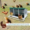 Chicken Nesting Box, 3 Holes Nesting Boxes, Heavy Duty Metal Laying Boxes, Roll Away Nesting Box Egg Collection Tray, with Roosting Pole for Chicken Coop(Green)