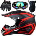 Motocross Helmet,Youth & Kids ATV Dirt Bike Motorcycle, BMX 4-Wheeler Off-Road Mountain Bike Helmet,DOT Certified,W/Gloves Goggles Mask 4-Piece Set (01 RED, Small)
