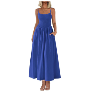 PRETTYGARDEN Women's Smocked Maxi Dresses 2025 Summer Beach Sundress Casual Spaghetti Strap Swing A Line Long Flowy Dress