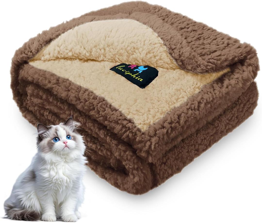 Luciphia Waterproof Pet Blanket for Medium Large Dogs Soft Cat Sherpa Calming Thick Cover Leakproof Cozy Puppy Sofa Bed Car Couch Protector(Beige/Brown,30x20 inches)