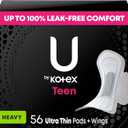 U by Kotex Balance Teen Ultra Thin Pads with Wings, Heavy Absorbency, 56 Count (4 Packs of 14)