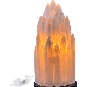 Handcrafted Selenite Lamp Salt Lamp Natural Crystal Light for Relaxation Table Lamp Salt Rock Night Light with Dimmer Switch for Bedroom, Yoga Room, Healing Meditation Decor White