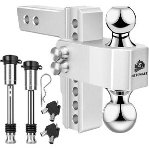 METOWARE Adjustable Trailer Hitch - Aluminum Tow Hitch Fits 2-Inch Receiver - Heavy Duty Drop Hitch with 6-Inch Drop/Rise for Truck (14,000 LBS GTW), Double Stainless Steel Locks & Hitch Pin (Black)