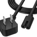 AGVEE 10ft TV Power Cord, 90 Degree UL Listed 18AWG 2-Prong Square AC Power Cable IEC C7 C8 Replacement for Samsung LG Sony Insignia Apple TV LCD LED, Vizio Roku JBL Partybox, Black