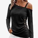 Womens Off Shoulder Tops Asymmetrical One Shoulder Shirts Long Sleeve Button Ruched Blouses, Large