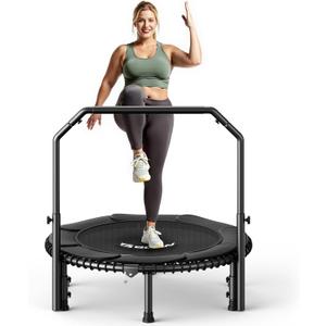 BCAN Adult Mini Trampoline, 40" Fitness Trampoline with Bungees, U Shape Adjustable Foam Handle - Black