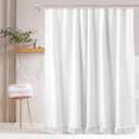 White Linen Shower Curtain with Tassels, Cloth Textured Fabric Shower Curtain, Modern Farmhouse Country Bath Curtains for Bathroom,72x72
