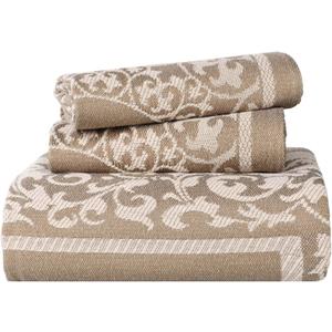 Superior Cotton Blend Bedspread Set, Includes Oversized Bedspread and 2 Matching Pillow Shams, Light Weight Blanket, Bedding Decor, Jacquard Vintage Floral Mandala, Lyron Collection, King, Taupe