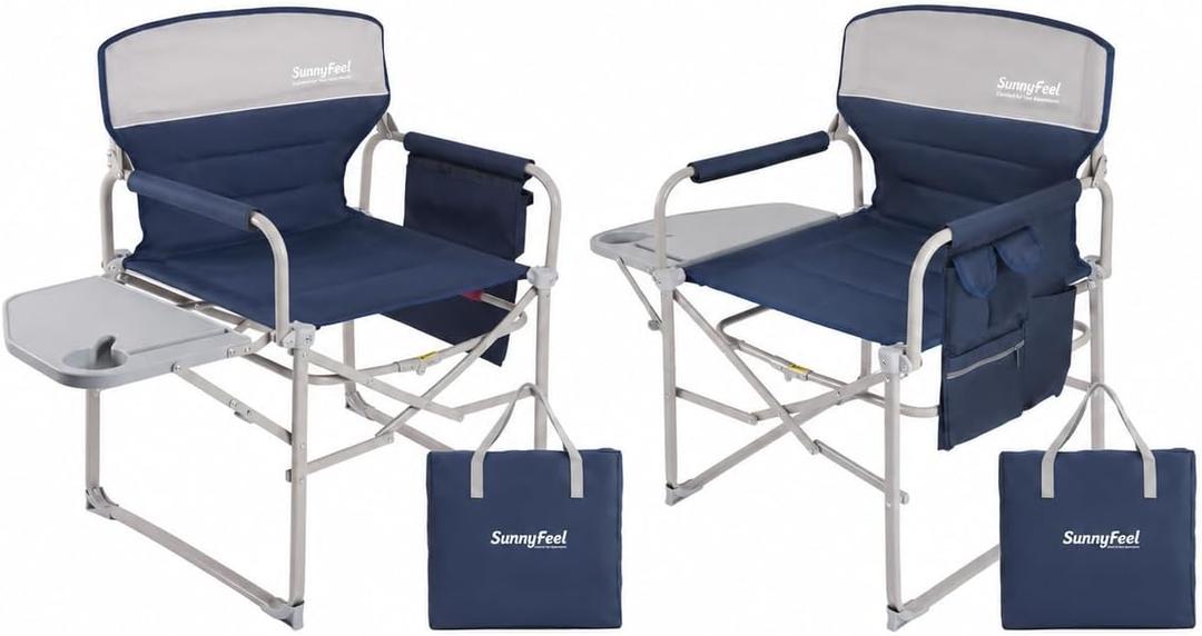 SUNNYFEEL Oversized Camping Directors Chair 2 Pack, Portable Folding Lawn Chairs for Adults Heavy Duty with Side Table,Pocket for Beach, Fishing,Picnic,Concert Outdoor, Foldable Camp Chairs