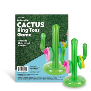 2 x Inflatable Cactus Ring Toss Game Set ($23.5''$ Height) – Outdoor Summer Pool & Lawn Party Game for Kids (Ages $3+$) and Family