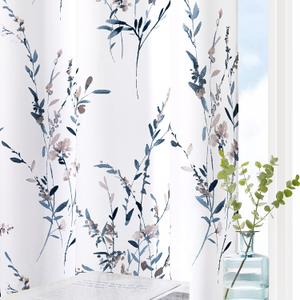 MYSKY HOME Blue and White Floral Light Filtering Curtains 84 Inches Long 2 Panels Set Pattern Grommet Spring Curtains for Living Room Bedroom Dining Room, 52" Wide, Navy Blue