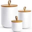 3-Piece Ceramic Canisters Set,Airtight Food Storage Jars with Bamboo Lids for Kitchen Countertop,Flour Sugar Coffee Tea Pasta Cookie Container,White Decorative Pantry Organization Jars