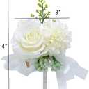 2 x Rikyo 2 Pack Flower Wrist Corsage Boutonniere Set,3" Artificial Rose Carnation Wrist Corsage and Men Boutonniere Set,DIY Silk Flower for Wedding Flowers Accessories Prom Suit Decor (Pink)