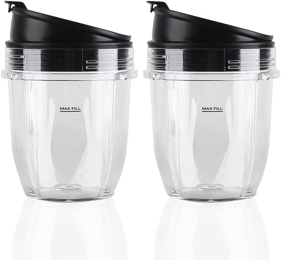 2 Pack Replacement Parts Cup with Lid,Compatible with Ninja Blender Auto iQ BL480 BL482 BL642 NN102 BL682 BL450 BL2013 (2 12oz)
