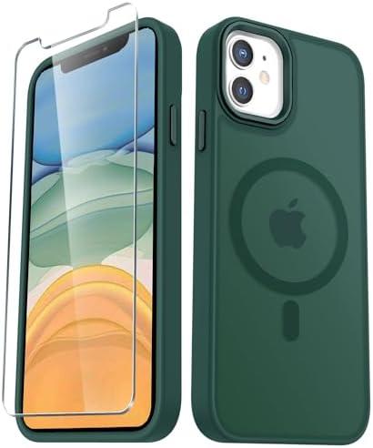 YENAPOON for iPhone 11 Case, Matte Magnetic Phone Case with, Compatible with Magsafe, Translucent Frosted Slim Shockproof Protective Cover for iPhone 11 6.1 inch, Dark Green (No Screen Protector)