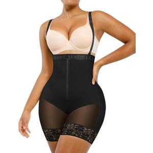 SHAPELLX Fajas Colombianas Shapewear for Women Tummy Control Plus Size Postpartum Body Shaper Butt Lifting Bodysuit (Large, B7-black)