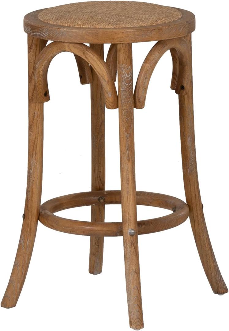 Linon Bronwyn Natural Rattan Seat Bentwood Backless Counter Stool