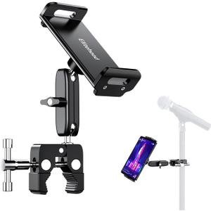 elitehood Aluminum Dual Ball Head Tablet Holder for Mic Stand, Adjustable iPad Mic Stand Holder, Side Mount Microphone Music Stand Phone Holder Mount for iPad, iPhone,4, 7-12.9in Tablets (6in - Dual Ball Joint)