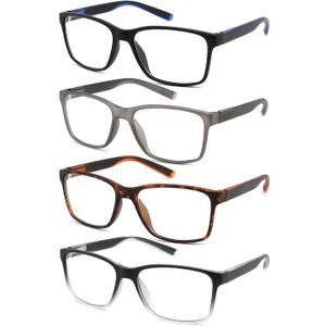 Blue Light Blocking Reading Glasses for Men 4-Pack Stylish Computer Readers with Spring Hinges,Anti Glare/Eye Strain Filter UV Ray Lightweight Reader Eyeglasses,+1.25 Magnification Strength