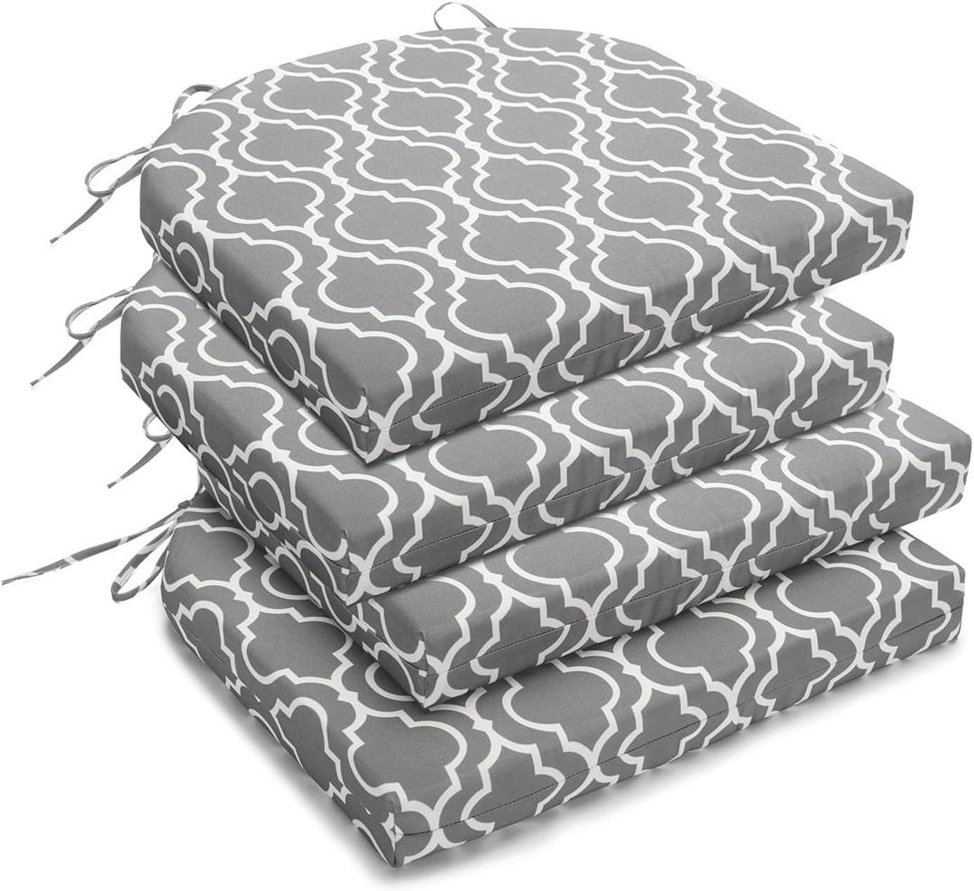 downluxe Outdoor Chair Cushions Set of 4 for Patio Furniture, Water-Resistant Patio Chair Cushions with Ties, High Density Foam Outdoor Seat Cushion, 17" X 16" X 2", Grey Gourd