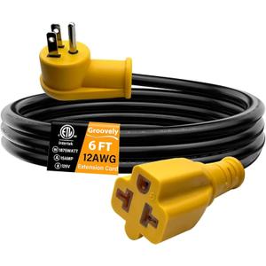 6Ft Heavy-Duty 15-A Right-Angle Extension Cord,12AWG 90-Degree 15-Amp Household Plug to 20-Amp T-Type Extension Cable,5-15P to 5-20R,5-15P to 6-15R/20R,125V AC Power Extension Cord