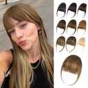 Clip in Bangs, 100% Human Hair Wispy Fringe with Temples for Women Honey Light Brown Clip on Fake Bangs Hairpiece Seamless Blend for Daily Wear