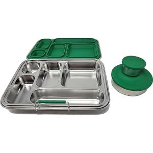 LCHLZZ Stainless Steel Bento Box, 5 Compartments Bento Lunch Box with 2 Containers, Leakproof Metal Bento Box, 304 Stainless Steel Lunch Box Containers for Office, Travel, Dishwasher Safe, Green
