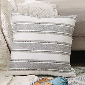 NATUS WEAVER Stripe Pillow Cases Soft Linen Square Decorative Throw Cushion Cover Pillowcase with Hidden Zipper for Sofa - 16" x 16 "