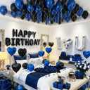 Blue Black Silver Balloons with I LOVE YOU & HAPPY BIRTHDAY Foil Balloons & Rose Petals for Romantic Special Night, Anniversary, Valentine Day, Birthday Decorations for Him, Bedroom, Hotel Room