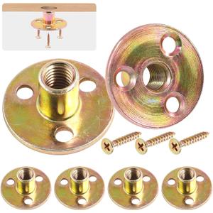Hilitchi 64Pcs M10 Brad Hole Tee Nut Carbon Steel Screw in T Nuts Round Base Mounting Hardware Fitting Fastener Flange Insert Female Thread with Screws (M10-64PCS)