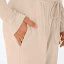 Trendy Queen Women's 2 Piece Matching Lounge Set Long Sleeve Side Ruching Top Wide Leg Drawstring Pants Set with Pockets (Large, Almond)