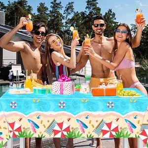 3Pcs Beach Tablecloths-Summer Rectangular Plastic Table Covers Surfboard Swimming Ring Party Supplies for Summer Birthday Party
