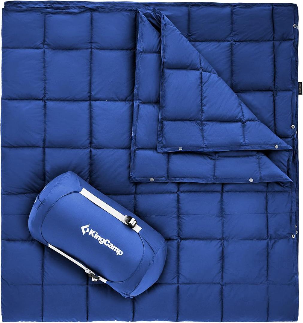 KingCamp Down Camping Blanket - Lightweight, Multifunctional Quilt for Camping with Snap Button, Portable for Stadium, Travel, Airplane, Picnic, Indoor & Outdoor, Provides Warmth (80" x 60", Navy)