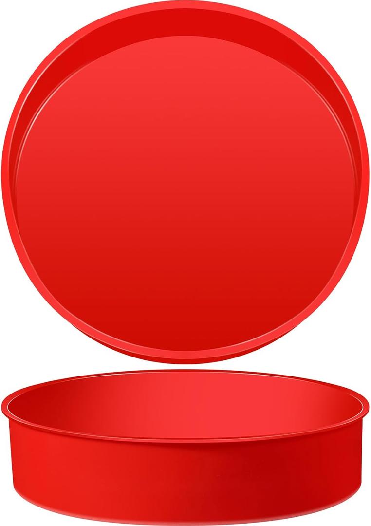 2 Pcs Silicone Cake Pan Round Baking Cake Molds Non-stick Quick Release Suitable for Cheesecake Puddings Party Favors(Red,10 Inches) (10 Inches, Red)