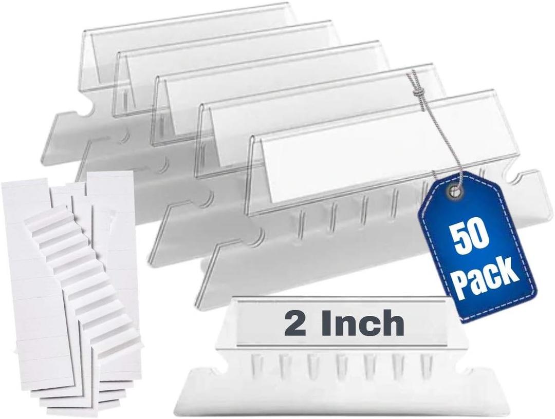 1InTheOffice File Folder Tabs and Inserts, Plastic Clear Tabs, and Inserts 2" x 5/8", Plastic Hanging File Tabs for Hanging Folders, 50/Pack
