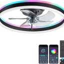 20'' RGB Ceiling Fans with Lights and Remote, LED & Easy Install | Vertical wind direction design, 6 speeds, dimmable, smart flush mount ceiling fan, for bedroom, living room