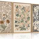 Large Abstract Vintage Flower Framed Canvas Wall Art,Antique Botanical Wall Decor,Neutral Bouquet Wall Painting,Aesthetic Floral Artwork for Living Room,Bedroom,Dining Room,Office -16"x24"x3